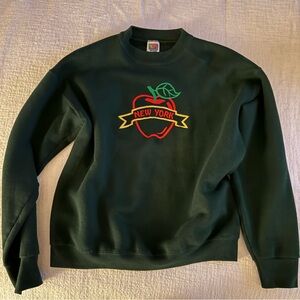 Vintage New York NYC Crew Neck Sweatshirt Sweater L Fruit of the Loom Dark Green